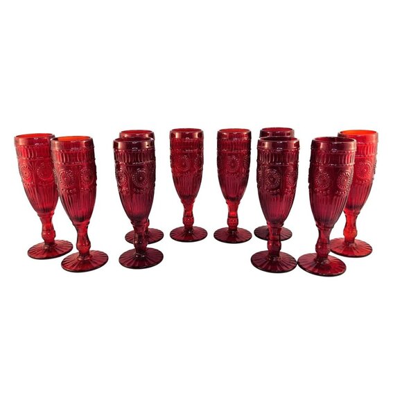 The Pioneer Woman Adeline Red Glass Champagne Flutes Set Of 2 Retro-Inspired Ele - Picture 4 of 14